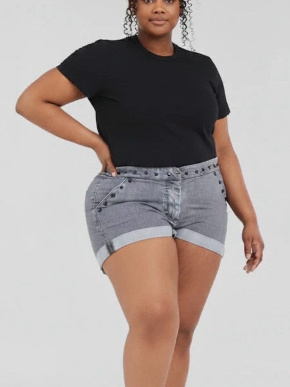 Alexander McQueen Gray Stud-Trim Cuffed Denim Shorts